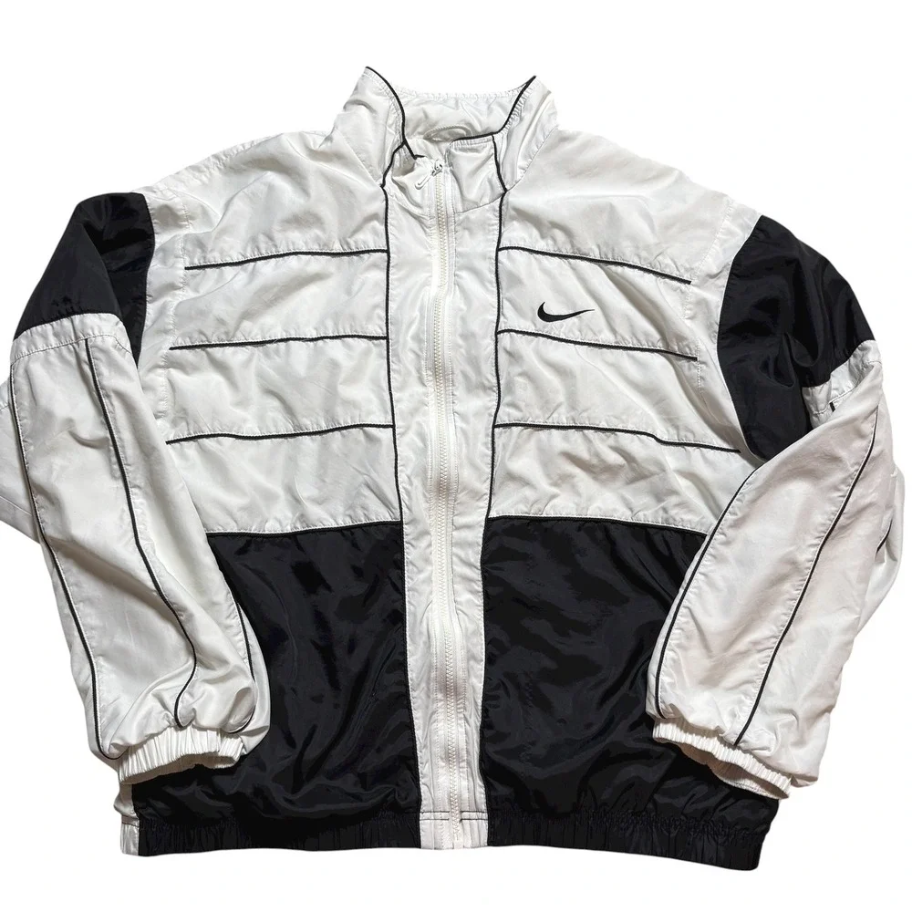 Nike VINTAGE 90s Windbreaker Jacket White‎ Black Athletic Retro Mens XL
